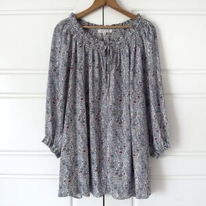 Rose Olive Floral Tunic Blouse Womens 2X Cream Cottagecore Boho Popover Chiffon